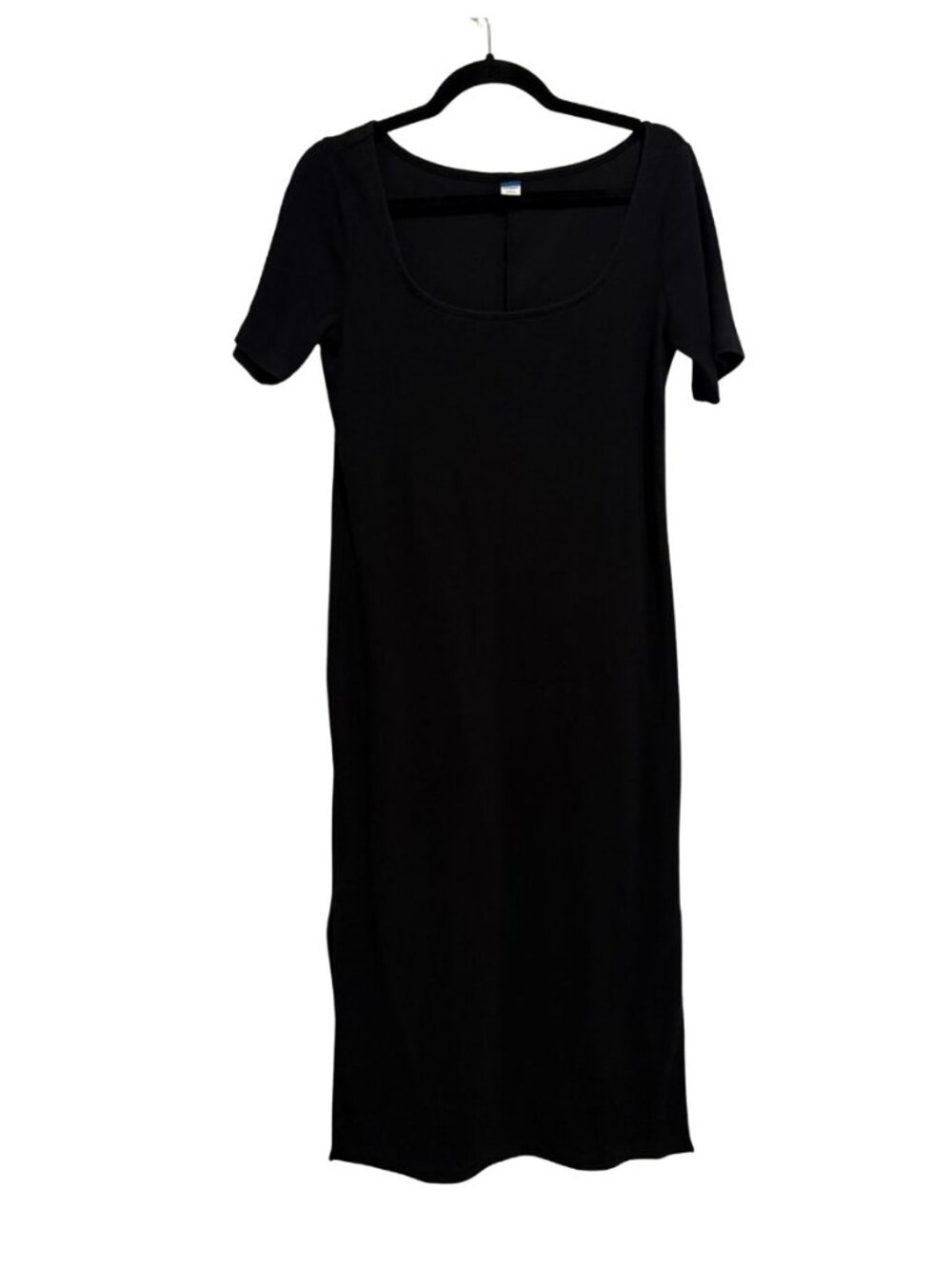 Old Navy Black Scoop Neck Midi Dress Women's Large Short Sleeve Stretch Casual